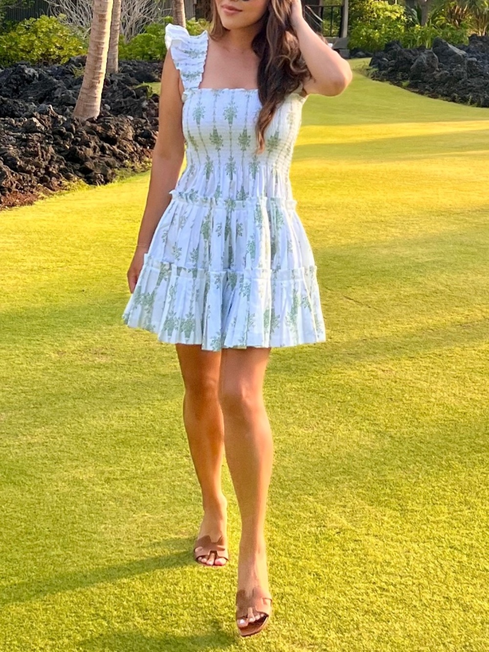 Hill House The Charlotte Nap Dress in Green Basket Stripe
